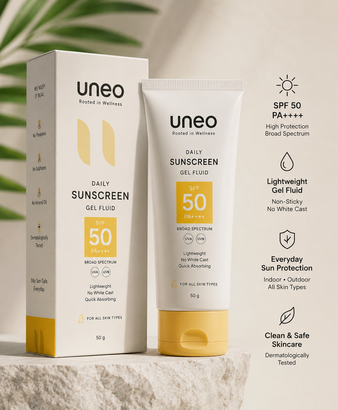 Uneo Daily Sunscreen SPF 50 PA++++ Gel Fluid — 50g