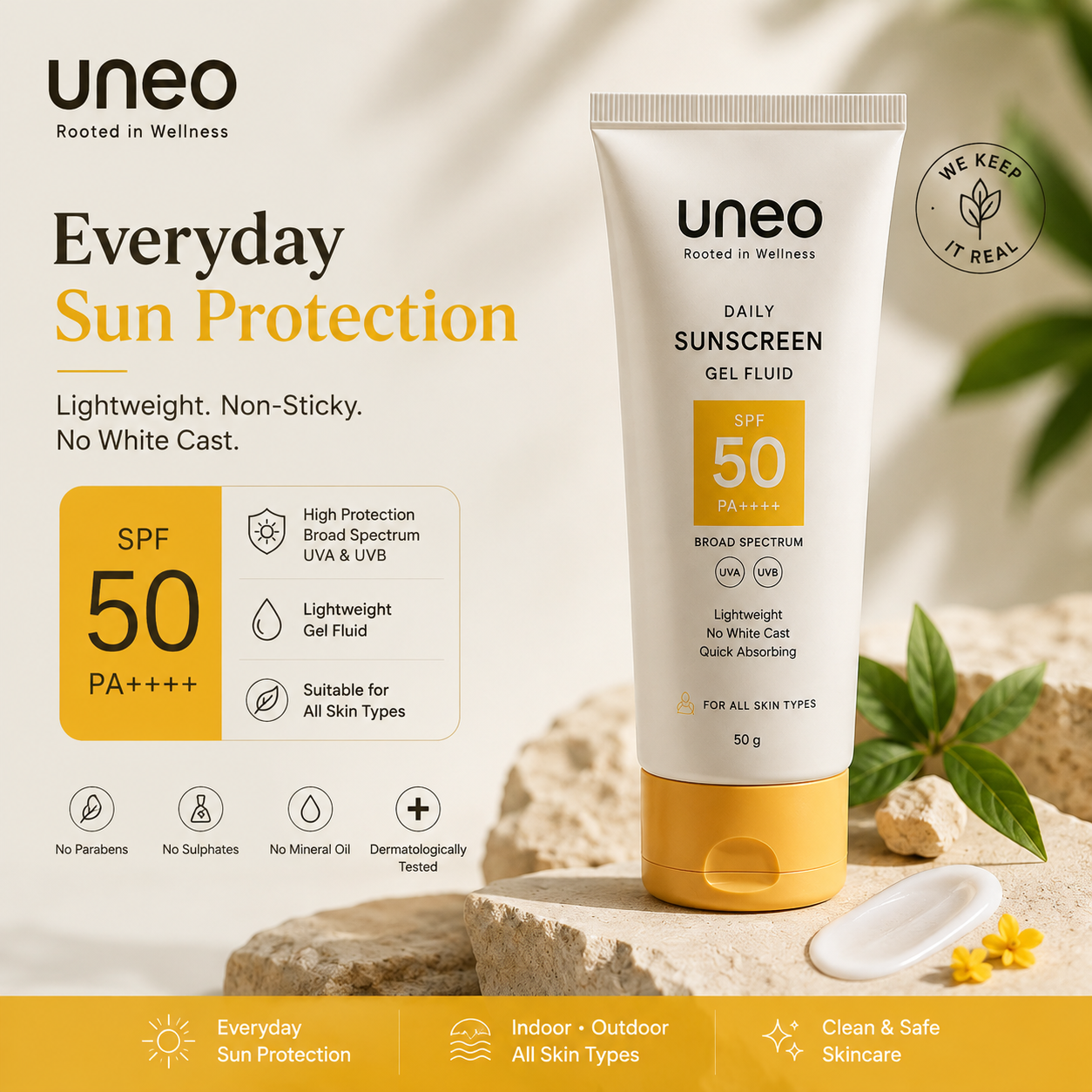 Uneo Daily Sunscreen SPF 50 PA++++ Gel Fluid — 50g
